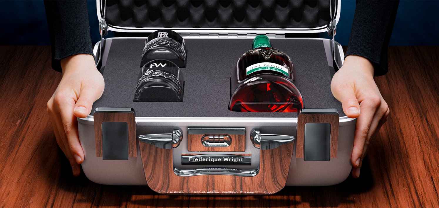 Luxurious gift set with crystal tumbler glasses and high end whiskey