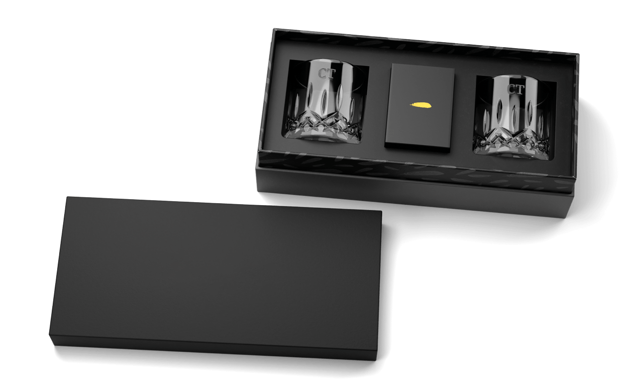 waterford crystal tumblers with custom designed playing cards